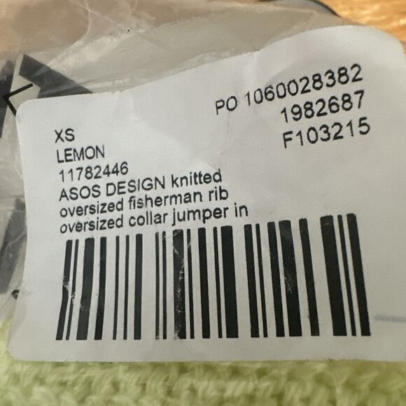 ASOS Unisex Oversized Neon Lemon Fisherman Rib Sweater Big Collar Size XS NEW - Picture 8 of 8